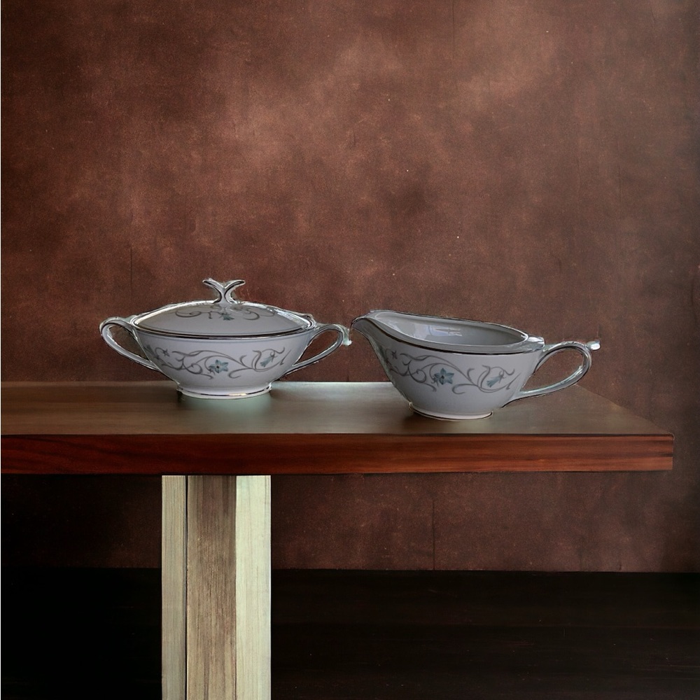 Noritake Porcelain Sugar with Lid and Creamer
